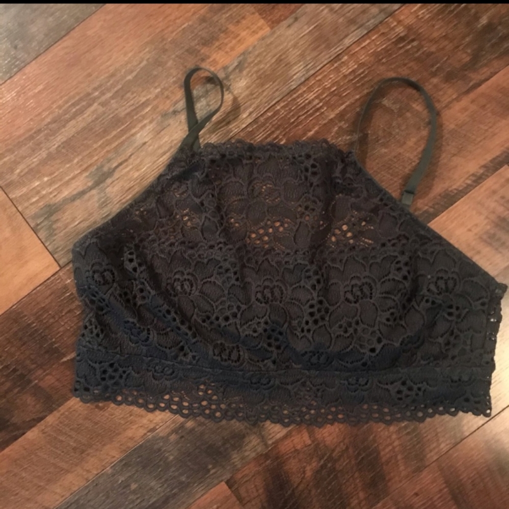 Aerie high neck lace bralette green